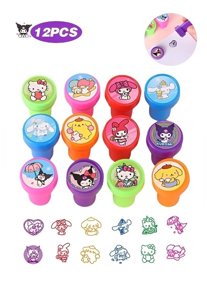 Sanrio 12 Pieces Sanrio Character Stamps for Kids Self-Ink Washable Stampers Toys for Children Crafts Party Favor School Prizes Birthday Gift Learn Props - Image 1