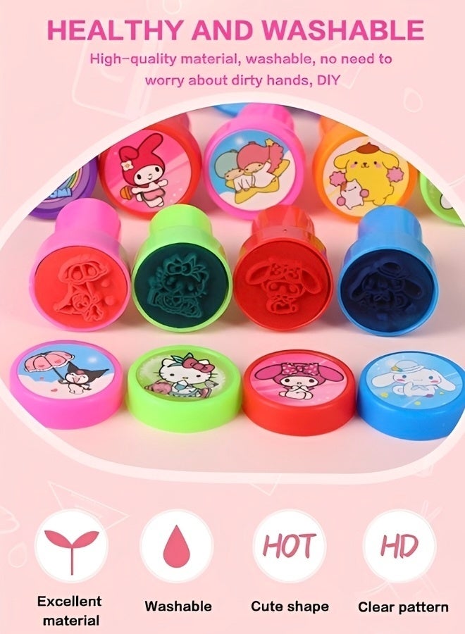 Sanrio 12 Pieces Sanrio Character Stamps for Kids Self-Ink Washable Stampers Toys for Children Crafts Party Favor School Prizes Birthday Gift Learn Props - Image 2