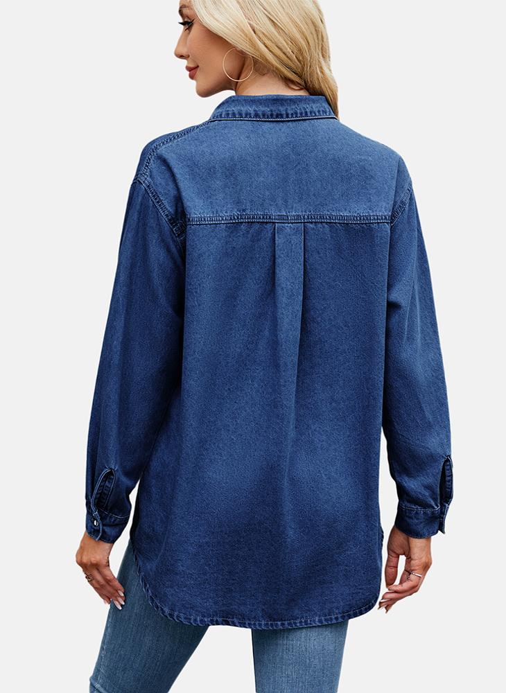 يونيكي قميص أزرق سادة بقصة عادية - Image 4