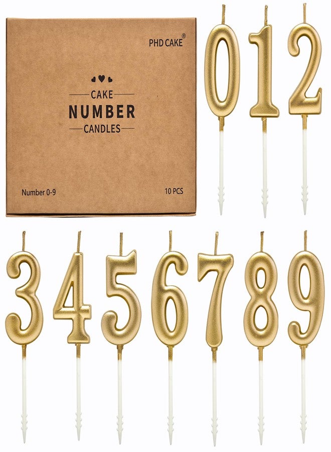 PHD CAKE 10-Pieces Champagne Numeral Birthday Candles, Cake Numeral Candles Number 0-9 Glitter Cake Topper Decoration for Birthday,Wedding Anniversary,Party Celebration - Image 1