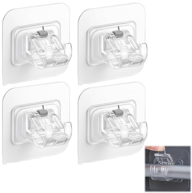 Tendiren Curtain Rod Bracket No Drilling, Self Adhesive Nail Free Curtain Rod Wall Brackets Hooks, Adjustable Drapery Towel Holder Fixing Hook for Home Bathroom Kitchen and Hotel Use (4 Transparent) - Image 1