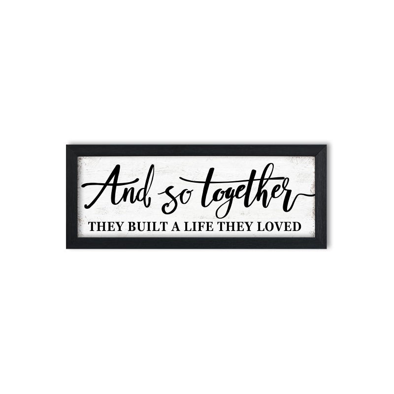 1 KINGO And So Together They Built A Life They Loved Sign Above Bed Wall Decor:Love Quotes Wall Art Black Frame Rustic Farmhouse Bedroom Signs for Couples Modern Master Bedroom Decor 6" X 15" - Image 1