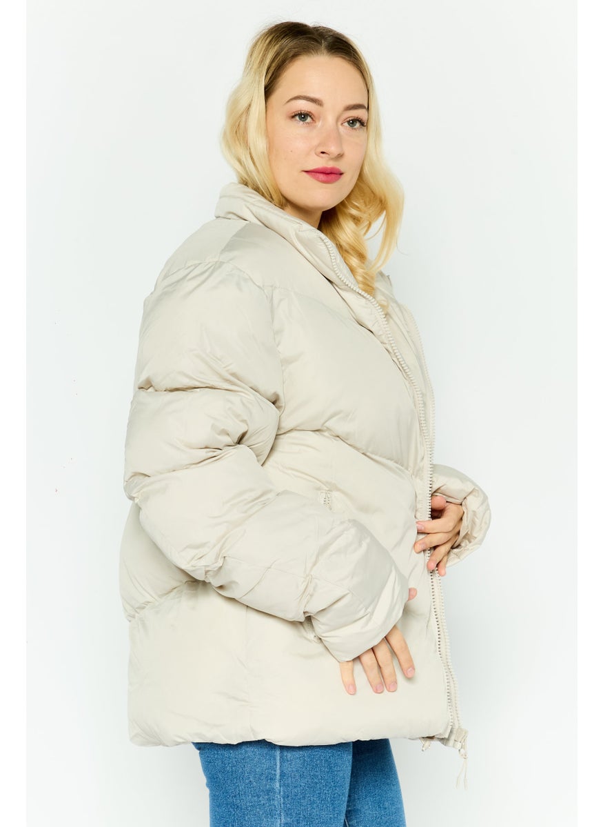 Asos Design - Women Plain Puffer Jacket, Beige - Image 1