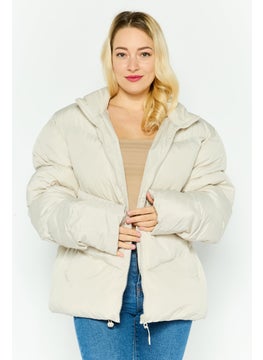 Women Plain Puffer Jacket, Beige