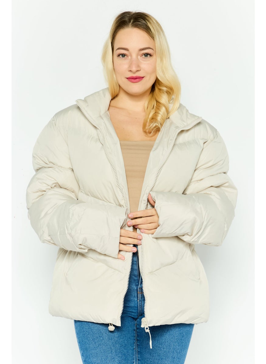Asos Design - Women Plain Puffer Jacket, Beige - Image 1