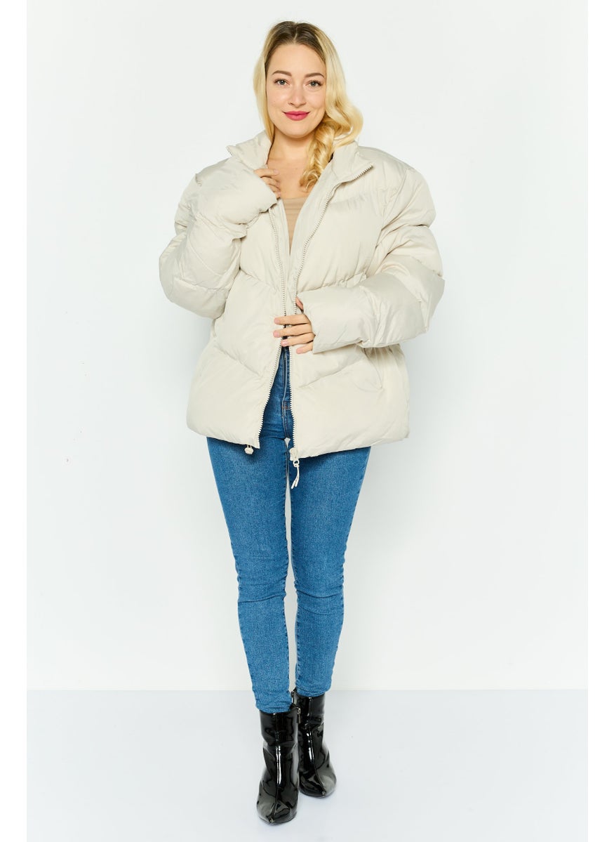 Asos Design - Women Plain Puffer Jacket, Beige - Image 1