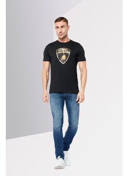 LAMBORGHINI Men Crew Neck Short Sleeves Brand Logo T-Shirt, Black  - Image 4