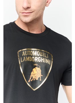 LAMBORGHINI Men Crew Neck Short Sleeves Brand Logo T-Shirt, Black  - Image 3