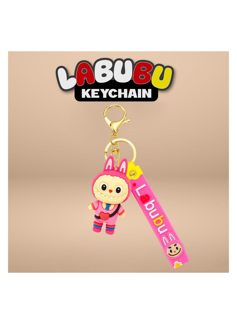 Labubu Cartoon Keychain with Silicone Strap & Metal Buckle | 3D PVC Pendant Key Holder | Cute Bag Charm for Keys, Backpacks, Purses, Office & Car Accessories | Durable, Scratch-Resistant & Lightweight - Image 1