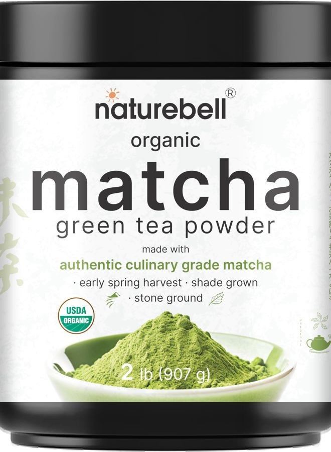 NatureBell Organic Matcha Green Tea Powder, 2 Pounds | Unsweetened with Zero Sugar, Culinary Grade, Potent Early Harvest, Fine Stone Ground – Vegan, All Purpose, Great for Matcha Latte - Image 1