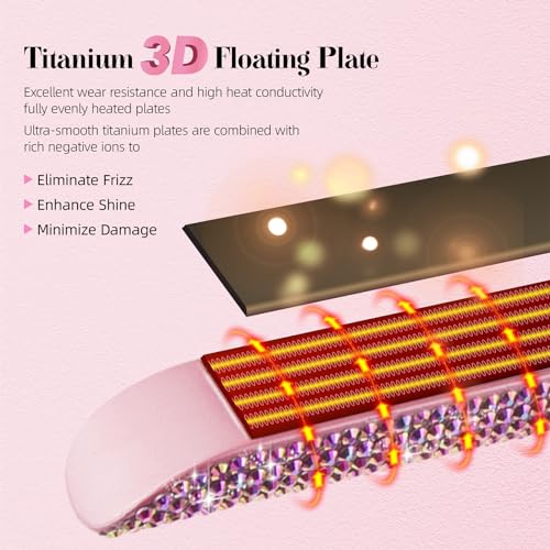 DORISILK 480°F High Temp Hair Straightener and Curler, Titanium Flat Iron Rhinestone Straightening Iron, 2 in 1 Straightening Curling 1“ Salon Professional Dual Voltage Crystal Bling Rose Pink - Image 4