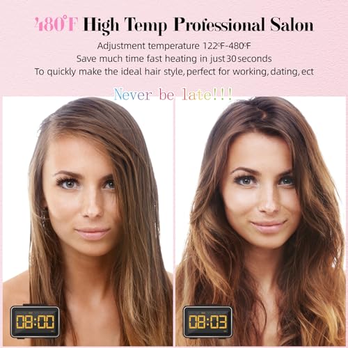 DORISILK 480°F High Temp Hair Straightener and Curler, Titanium Flat Iron Rhinestone Straightening Iron, 2 in 1 Straightening Curling 1“ Salon Professional Dual Voltage Crystal Bling Rose Pink - Image 2