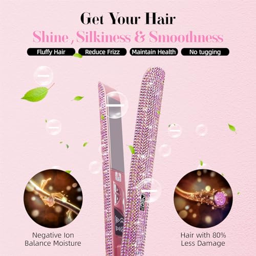 DORISILK 480°F High Temp Hair Straightener and Curler, Titanium Flat Iron Rhinestone Straightening Iron, 2 in 1 Straightening Curling 1“ Salon Professional Dual Voltage Crystal Bling Rose Pink - Image 5