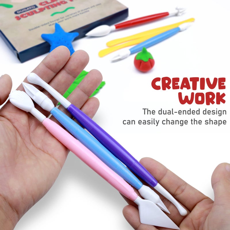DUGATO Clay Sculpting Tools (17pc Set) - Double-Sided Plastic Modeling Kit for Polymer Clay, Pottery, Fondant & Cake Decorating - Art & Craft Supplies for Beginners & Artists - Image 3
