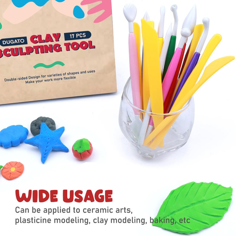 DUGATO Clay Sculpting Tools (17pc Set) - Double-Sided Plastic Modeling Kit for Polymer Clay, Pottery, Fondant & Cake Decorating - Art & Craft Supplies for Beginners & Artists - Image 5
