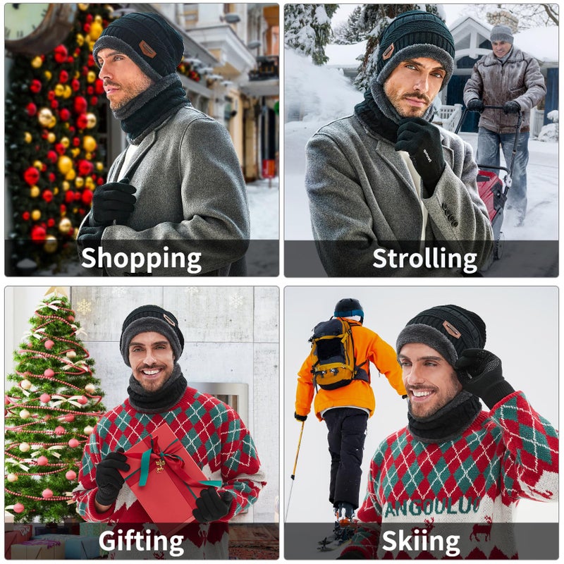 MAYLISACC 3 Pcs Warm Winter Knit Hat Scarf and Glove Set for Men Women Tech Touchscreen Gloves Black - Image 5