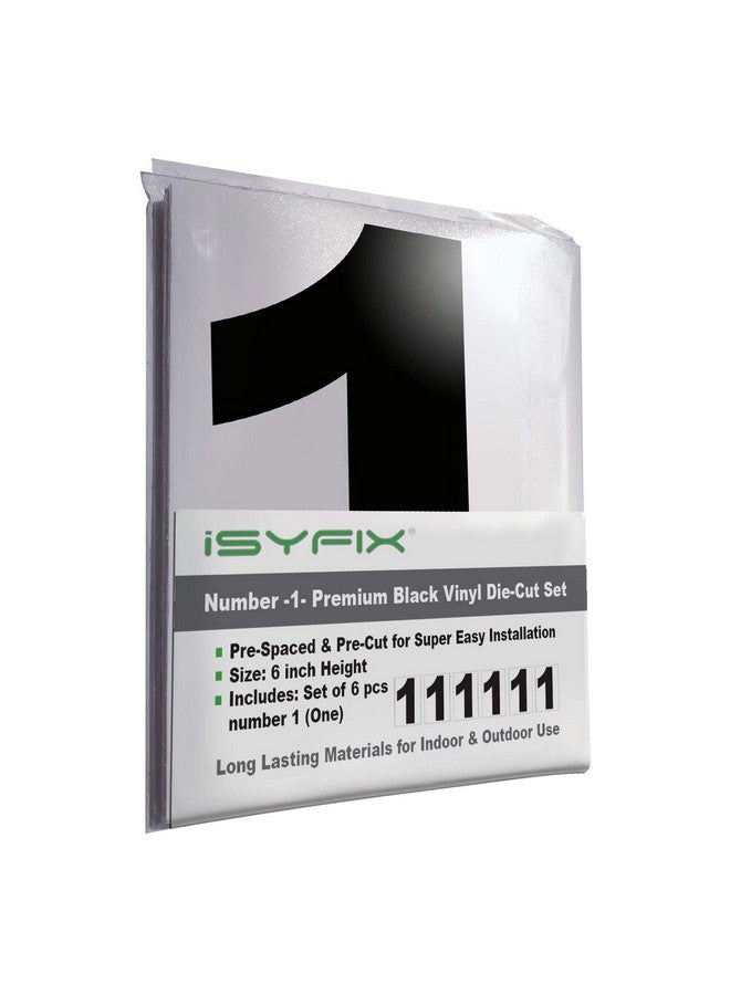 iSYFIX iSYFIX Black Vinyl Number 1 (One) Stickers - 6 Pack 6 inch Self Adhesive - Decal Die Cut & Pre-Spaced for Mailbox, Signs, Window, Door, Cars, Trucks, Home, Business, Address Number, Indoor & Outdoor  - Image 1