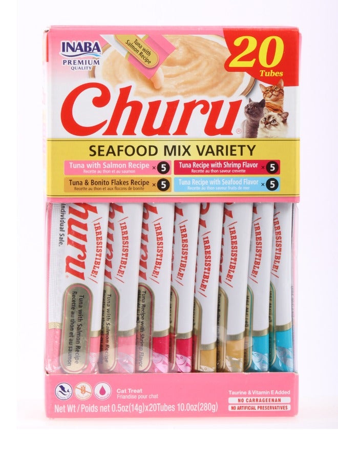 INABA Cat Creamy Adult Treat Tuna With Seafood Mix Variety Flavosr 20x14g - Image 1