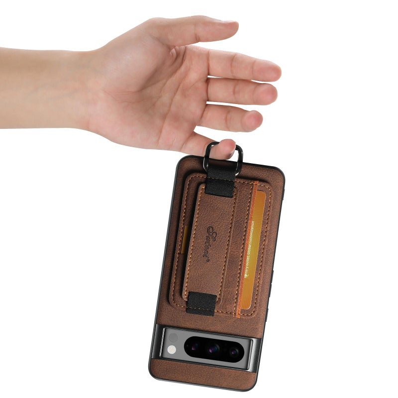 Suteni For Google Pixel 10 Pro Xl H13 Litchi Leather Wrist Strap Wallet Back Phone Case(Brown) - Image 4