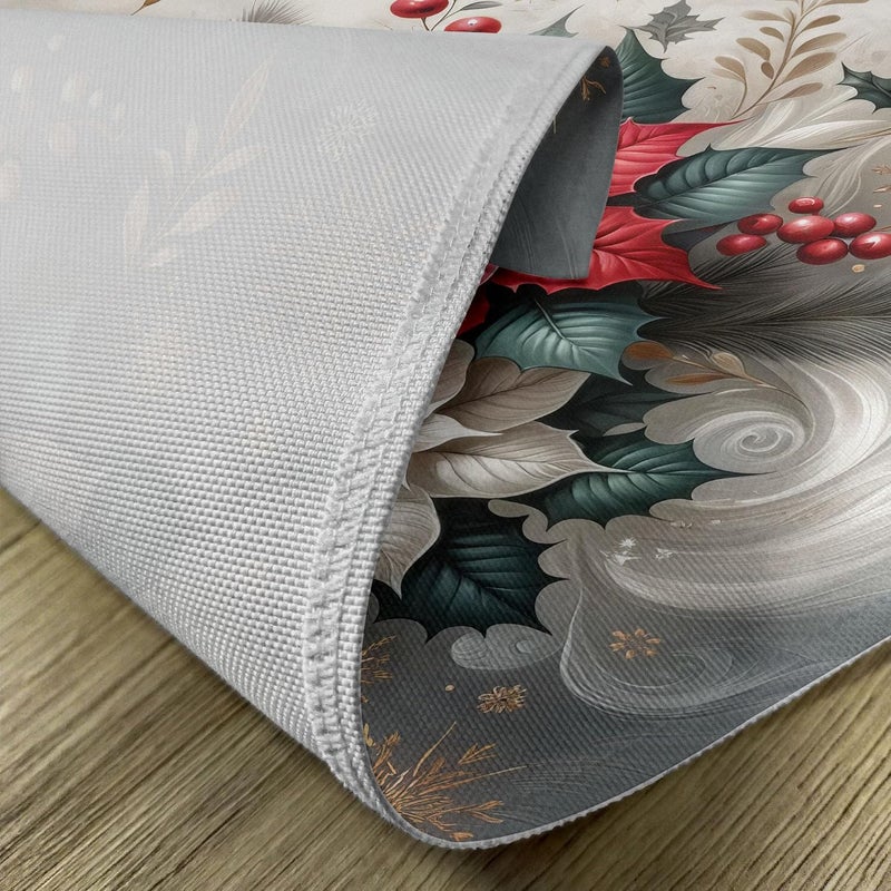 Ambesonne Christmas Place Mats Set of 4 Delicate Poinsettia Flowers and Toyon Xmas Berries with Feathers Washable Fabric Placemats for Dining Table Standard Size Slate Blue and Dark Coral - Image 4