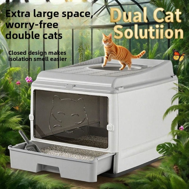 Gray Self Cleaning Cat Litter Box with Drawers Full Coverage Easy Clean Design - Image 5