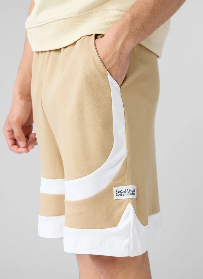 ذا سوليد ستور The Souled Store Men Regular Fit Colourblocked Beige Shorts