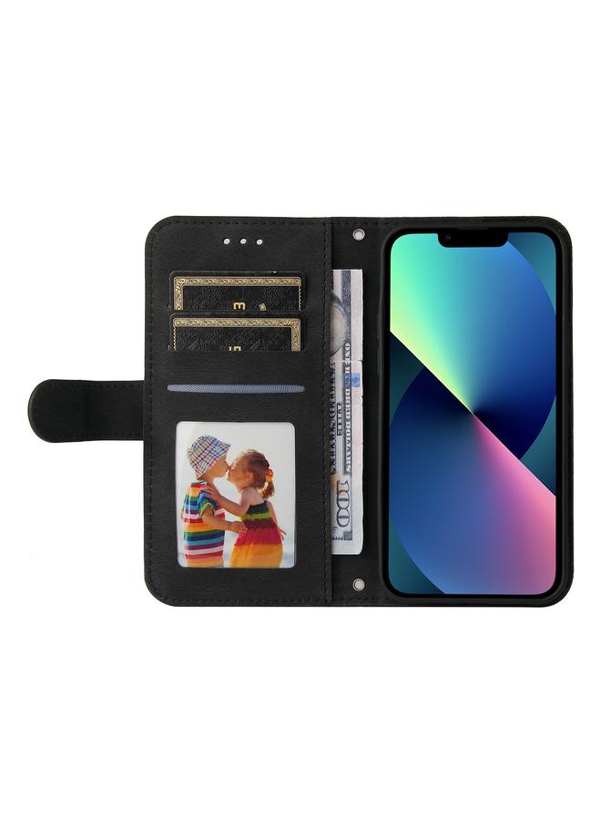 زبون جراب لهاتف iPhone 13 mini Skin Feel Life Tree Metal Button أفقي من الجلد مع حامل وفتحة بطاقة ومحفظة وإطار صورة وحزام - Image 4