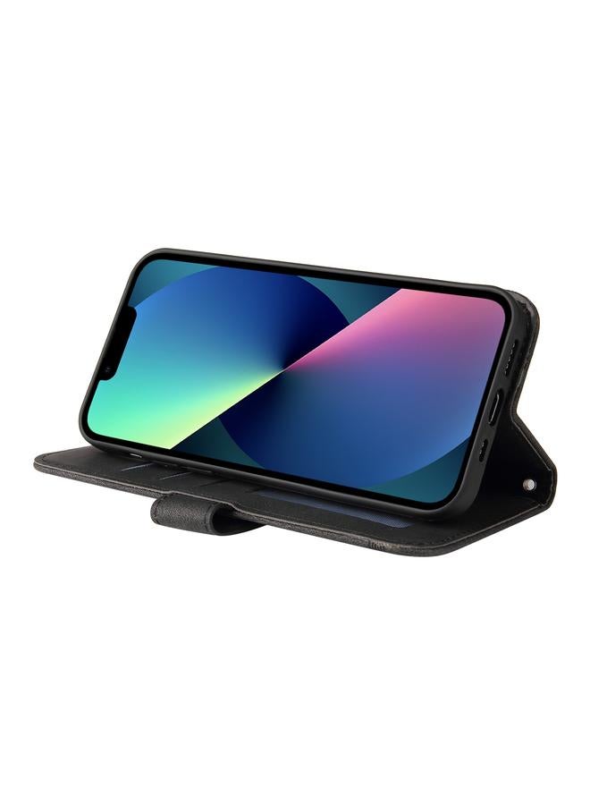 زبون جراب لهاتف iPhone 13 mini Skin Feel Life Tree Metal Button أفقي من الجلد مع حامل وفتحة بطاقة ومحفظة وإطار صورة وحزام - Image 5