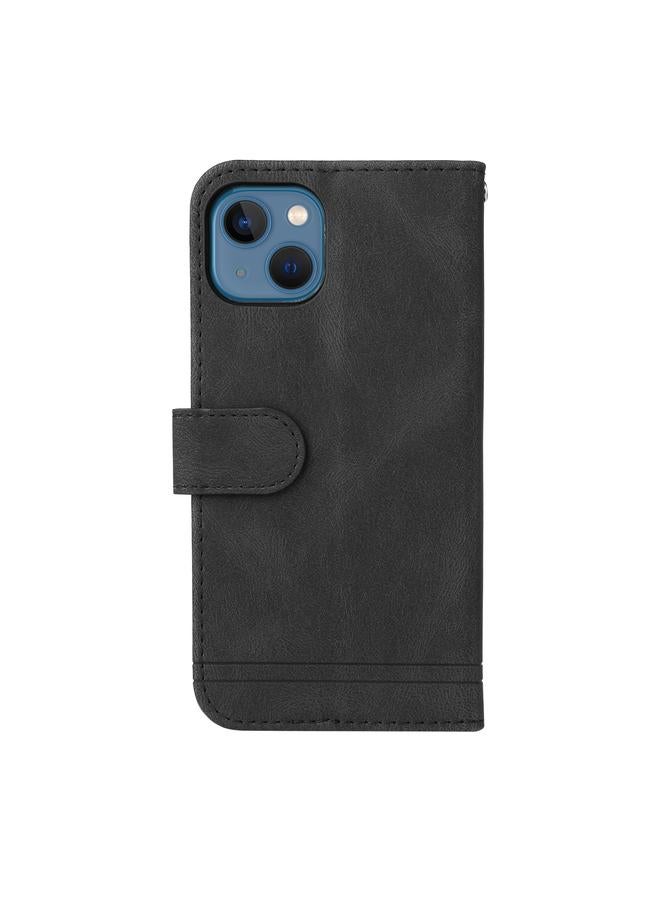 زبون جراب لهاتف iPhone 13 mini Skin Feel Life Tree Metal Button أفقي من الجلد مع حامل وفتحة بطاقة ومحفظة وإطار صورة وحزام - Image 3