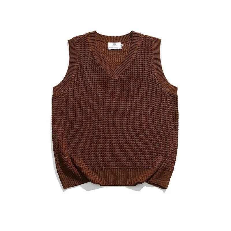Autumn 2023 Korean-Style Artistic Knitted Vest Men'S And Women'S Simple Loose Casual Fashion V-Neck Solid Color Vest Vest - Image 1