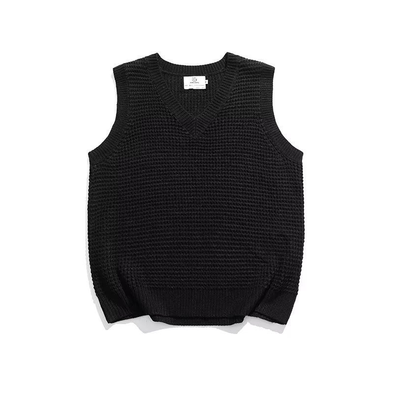 Autumn 2023 Korean-Style Artistic Knitted Vest Men'S And Women'S Simple Loose Casual Fashion V-Neck Solid Color Vest Vest - Image 3