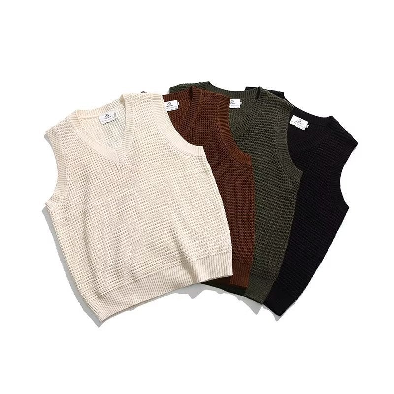 Autumn 2023 Korean-Style Artistic Knitted Vest Men'S And Women'S Simple Loose Casual Fashion V-Neck Solid Color Vest Vest - Image 2