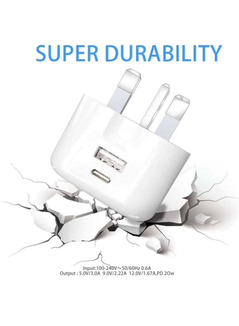 ELTRAZONE Galaxy A04 / A04s / A04 Core USB C Charger Plug 20W Dual Port USB C Fast Charger PD&QC 3.0 USB C Charging Plug Power Delivery Wall Adapter For Samsung Galaxy A04 / A04S / A04 Core (WHITE) - Image 2