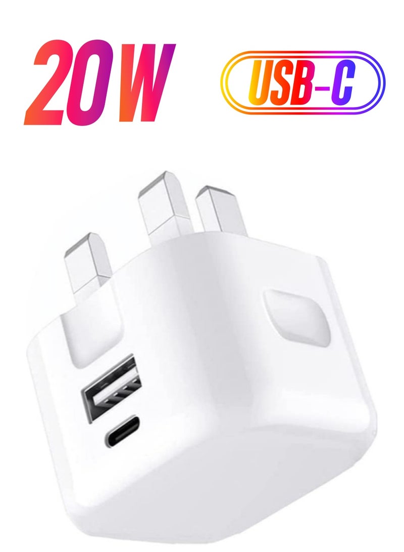 ELTRAZONE Galaxy A04 / A04s / A04 Core USB C Charger Plug 20W Dual Port USB C Fast Charger PD&QC 3.0 USB C Charging Plug Power Delivery Wall Adapter For Samsung Galaxy A04 / A04S / A04 Core (WHITE) - Image 1