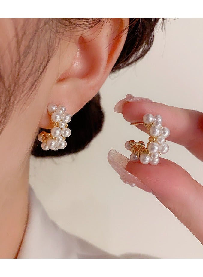 sweet pearl C - shaped hoop earrings, French - style, with a high - end sense, gentle and sweet, niche, suitable for commuting  - Image 1