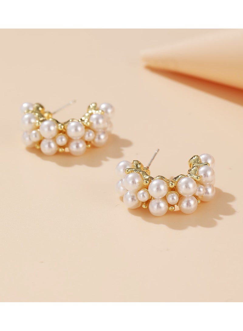 sweet pearl C - shaped hoop earrings, French - style, with a high - end sense, gentle and sweet, niche, suitable for commuting  - Image 2