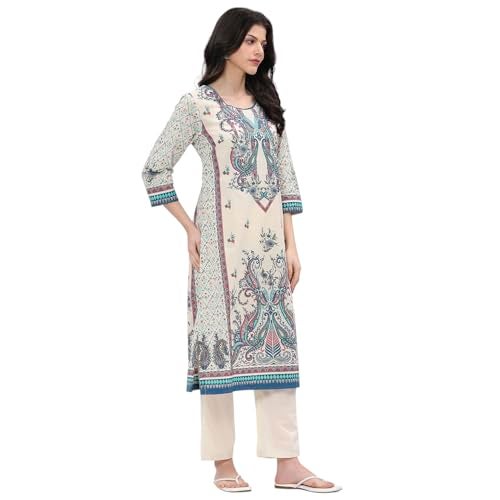 BIBA Women's 100% Cotton Regular Kurta (ASRTKT21749SS25BLU_Blue - Image 3
