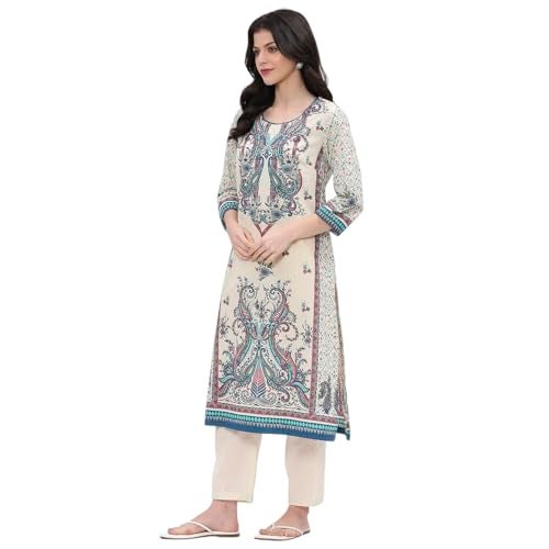 BIBA Women's 100% Cotton Regular Kurta (ASRTKT21749SS25BLU_Blue - Image 2