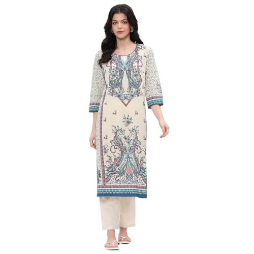 BIBA Women's 100% Cotton Regular Kurta (ASRTKT21749SS25BLU_Blue - Image 1