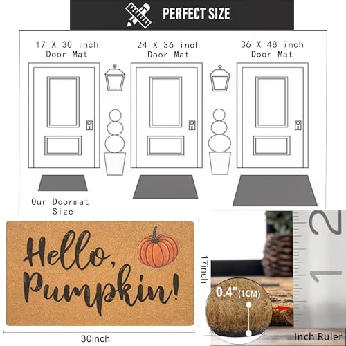 IZUS Hello-Pumpkin Welcome-Doormats - Non-Slip Coir Entrance-Mat Fall-Harvest-Festival Front-Door-Mat Porch-Rugs Home-Decor 17x29inch - Image 3
