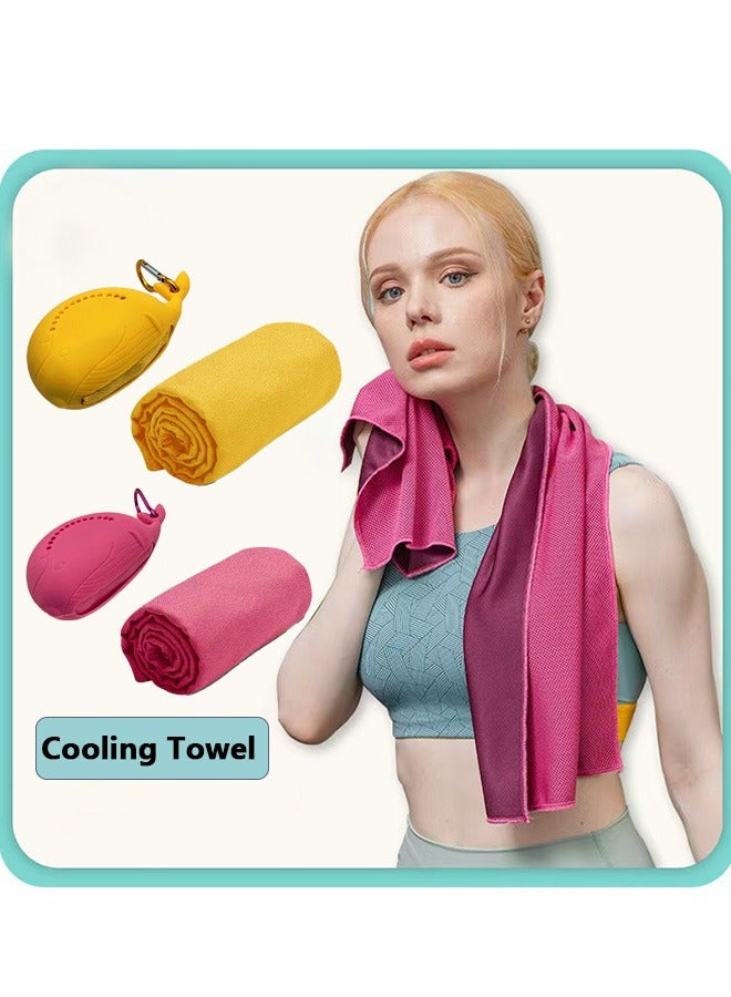 Geustos 2 Pack Cooling Towel (40×40cm),Cooling Gym Towel,Chilly Towel with Silicone Portable Storage Box,Microfiber Towel,High Absorbent Sweat Towel for Yoga,Running,Gym,Outdoor Sports (Yellow/Pink) - Image 1