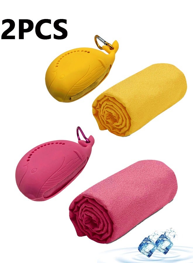 Geustos 2 Pack Cooling Towel (40×40cm),Cooling Gym Towel,Chilly Towel with Silicone Portable Storage Box,Microfiber Towel,High Absorbent Sweat Towel for Yoga,Running,Gym,Outdoor Sports (Yellow/Pink) - Image 5