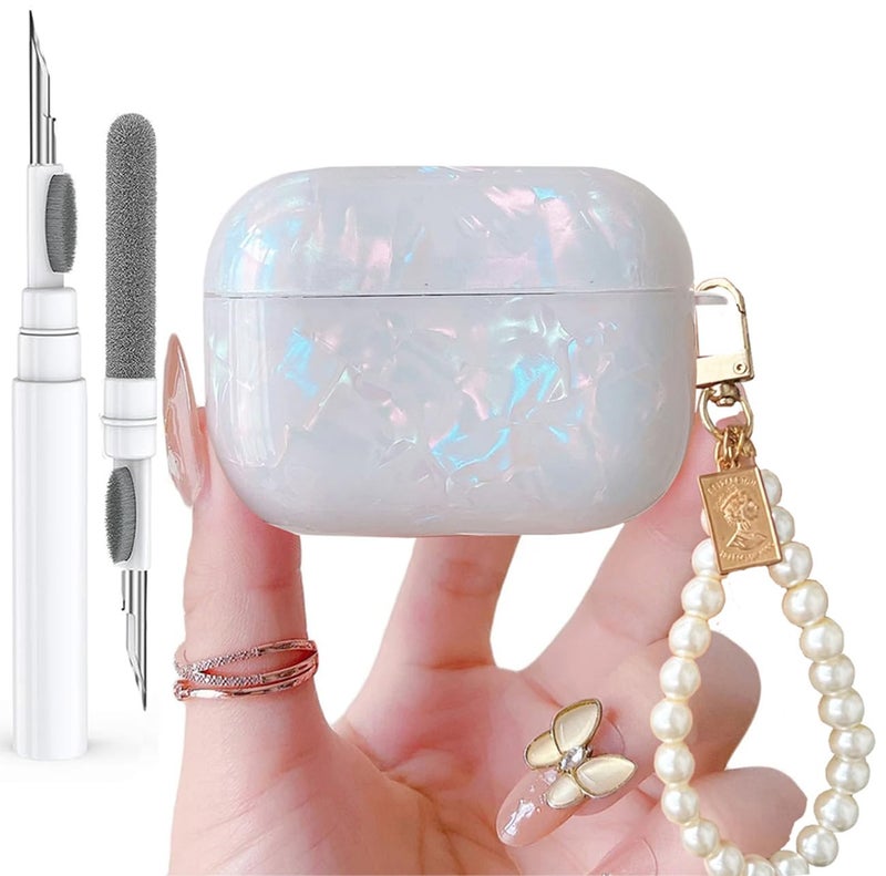 Olytop for Cute Glitter Airpods Pro 3 Case 2025 with Cleaner Pen, Shell Pattern Apple Airpod iPod Pro 3rd Generation Cover Protective Skin Girl Women with Luxury Pearl Keychain, Colorful - Image 1