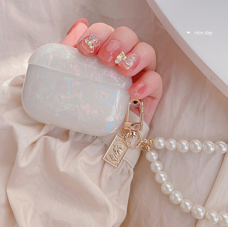 Olytop for Cute Glitter Airpods Pro 3 Case 2025 with Cleaner Pen, Shell Pattern Apple Airpod iPod Pro 3rd Generation Cover Protective Skin Girl Women with Luxury Pearl Keychain, Colorful - Image 4