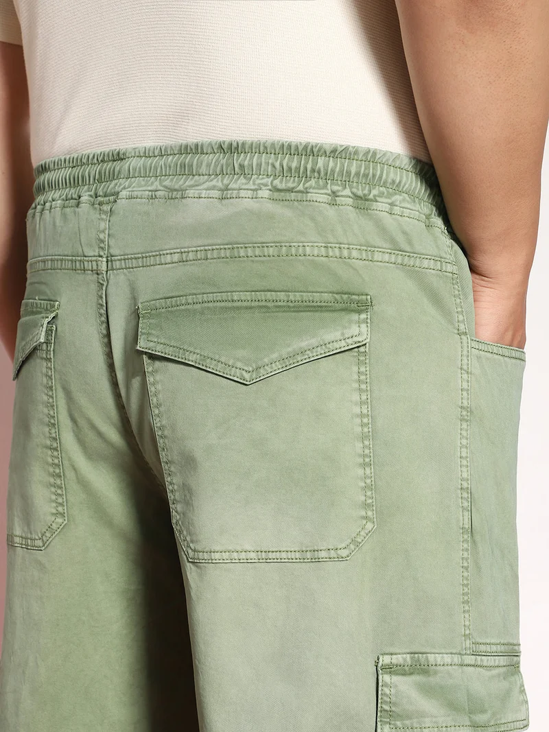 Urbano Fashion  Urbano Plus Men's Olive Loose Baggy Fit Travel Cargo Jeans with 8 Pockets Stretchable  | Best Price UAE