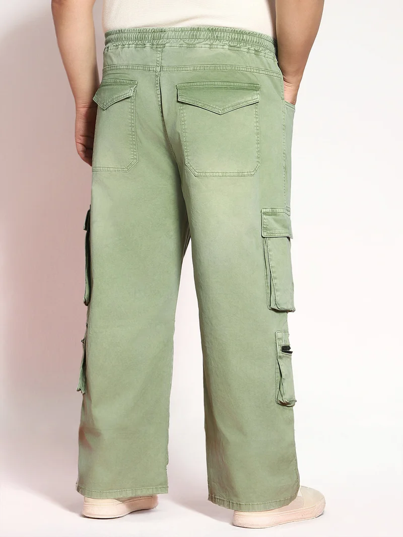 Urbano Fashion  Urbano Plus Men's Olive Loose Baggy Fit Travel Cargo Jeans with 8 Pockets Stretchable  | Best Price UAE
