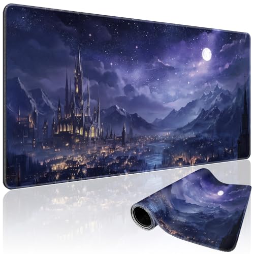 Mcapirivo Fantasy Castle Night Scene Large Gaming Mouse Pad 31.5"x15.7"｜XXL Desk Mat, Non-Slip Rubber Base & Stitched Edges - Extended Waterproof Mousepad for PC/Laptop/Office/Home Decor - Image 1