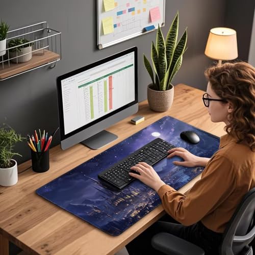 Mcapirivo Fantasy Castle Night Scene Large Gaming Mouse Pad 31.5"x15.7"｜XXL Desk Mat, Non-Slip Rubber Base & Stitched Edges - Extended Waterproof Mousepad for PC/Laptop/Office/Home Decor - Image 3