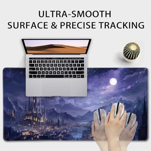 Mcapirivo Fantasy Castle Night Scene Large Gaming Mouse Pad 31.5"x15.7"｜XXL Desk Mat, Non-Slip Rubber Base & Stitched Edges - Extended Waterproof Mousepad for PC/Laptop/Office/Home Decor - Image 5