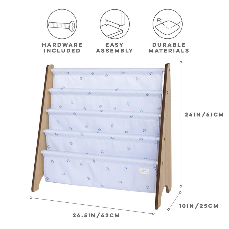 3 Sprouts Kids Bookshelf with Recycled Fabric - 4-Tier Sling Storage for Kids Rooms Holds 35 Titles - Toddler Organizer for Ages 3+ - Blueberry Mist - Image 2